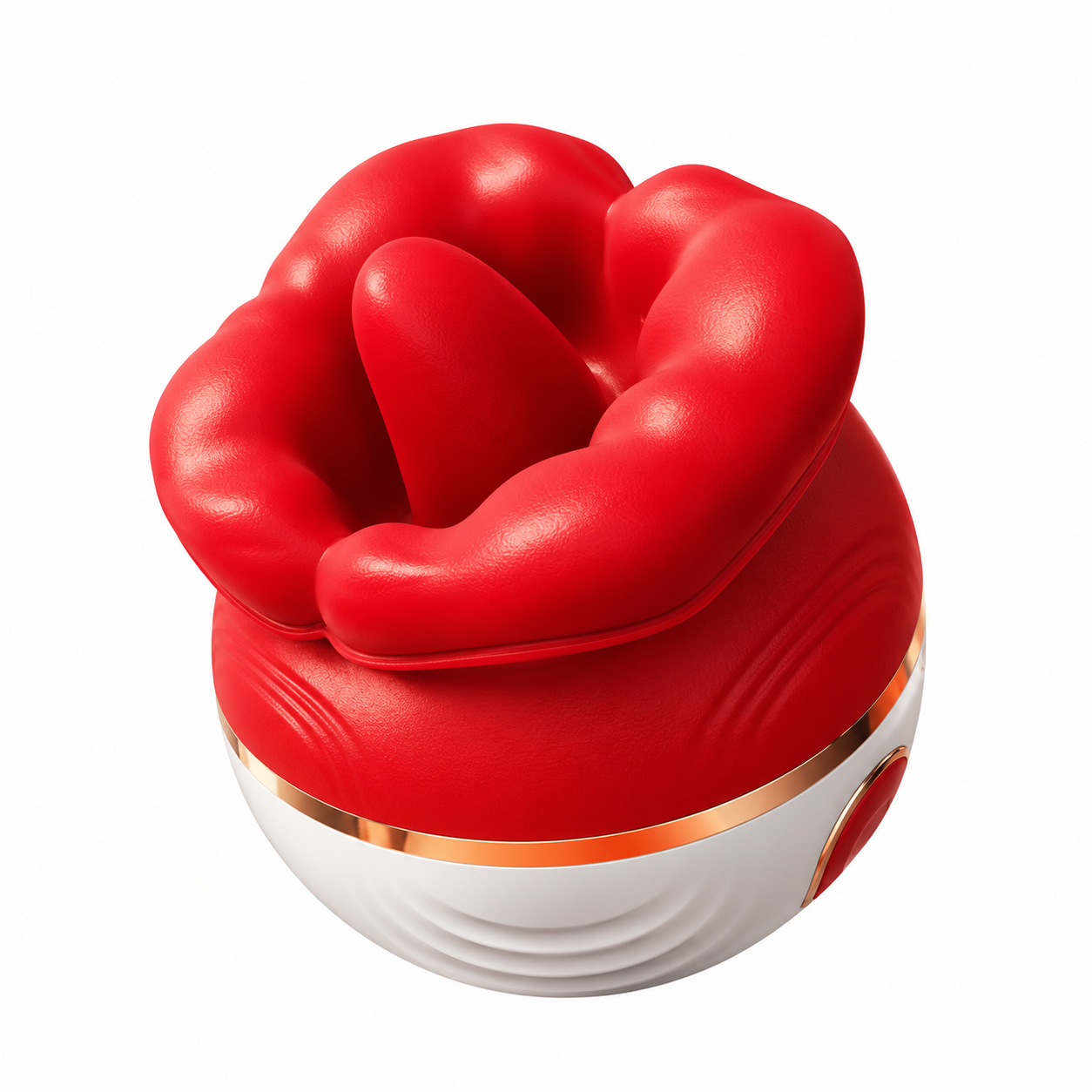 Red Scarlet Lips cup design on a cream base, shown on a white background